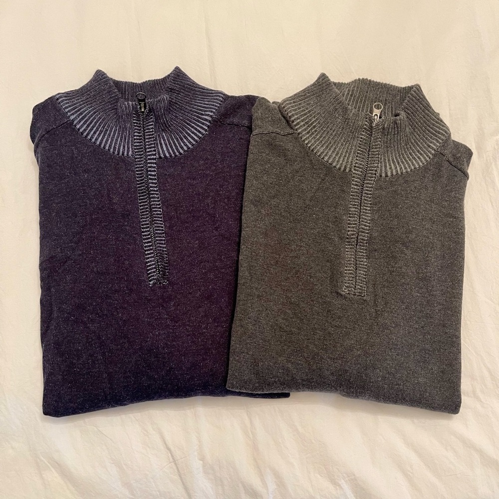 Lot of 2 Men’s Blue and Gray Quarter Zip Sweaters